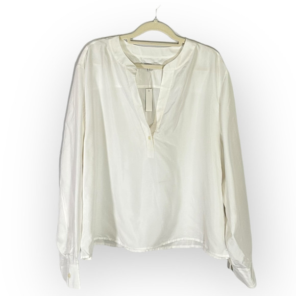 Madewell Long-Sleeve Popover Top Women's Med Lighthouse Silk Split Crewneck NWT - Picture 3 of 8